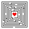 A square maze with a heart in the middle.